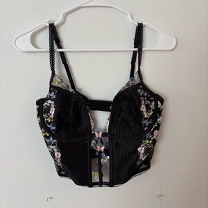for love & lemons black, pink, purple & green butterfly floral crop corset top🦋